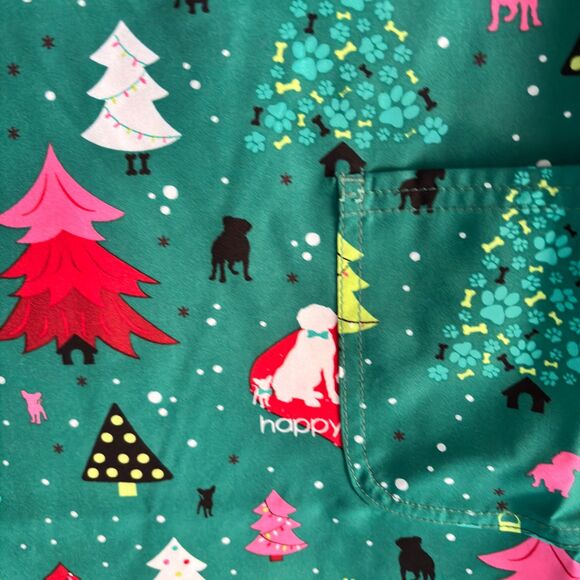 Cherokee Medical Uniforms Woman's Plus 2XL Happy Holidogs Dog Nurse Scrub - Picture 4 of 6